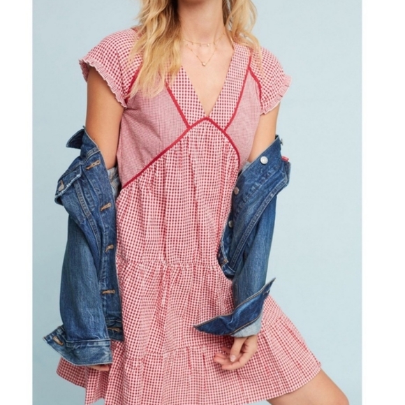 Anthropologie Intropia Patched Gingham Swing Dress, Size 36 - Picture 1 of 12